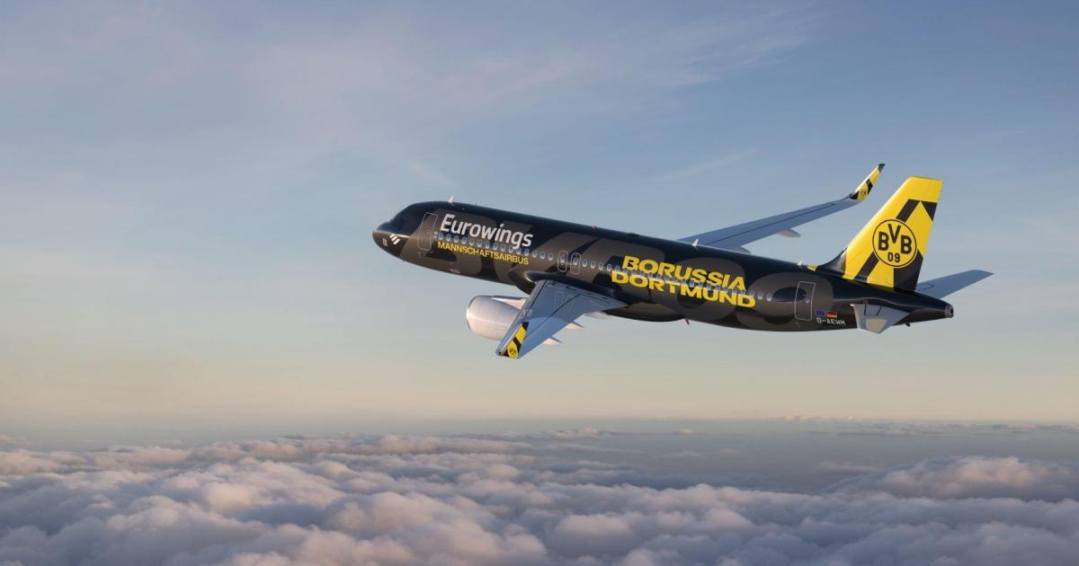Kommt wohl auch bald nach Mallorca: Eurowings präsentiert neulackierten Borussia-Dortmund-Airbus