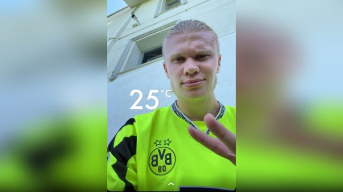 Erling Haaland überrascht im neongelben Dortmund-Trikot Erling Haaland überrascht im neongelben Dortmund-Trikot