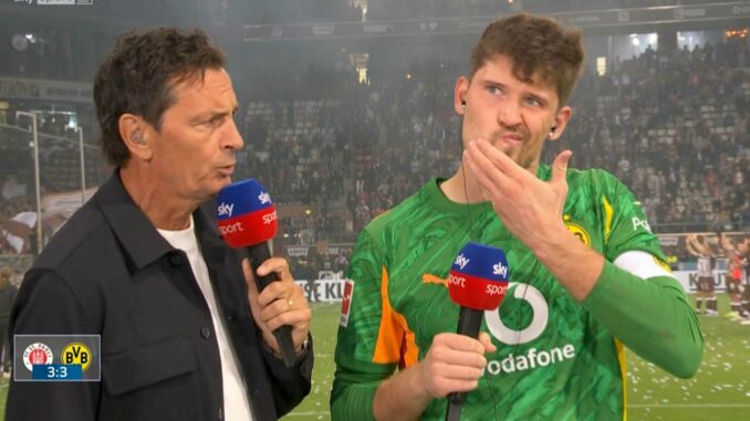BVB: Torwart Gregor Kobel während TV-Interviews beworfen | BVB: Torwart Gregor Kobel während TV-Interviews beworfen |