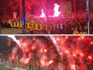 „Ave Dynamo“-Fanmarsche & Feuerwerk im K-Block